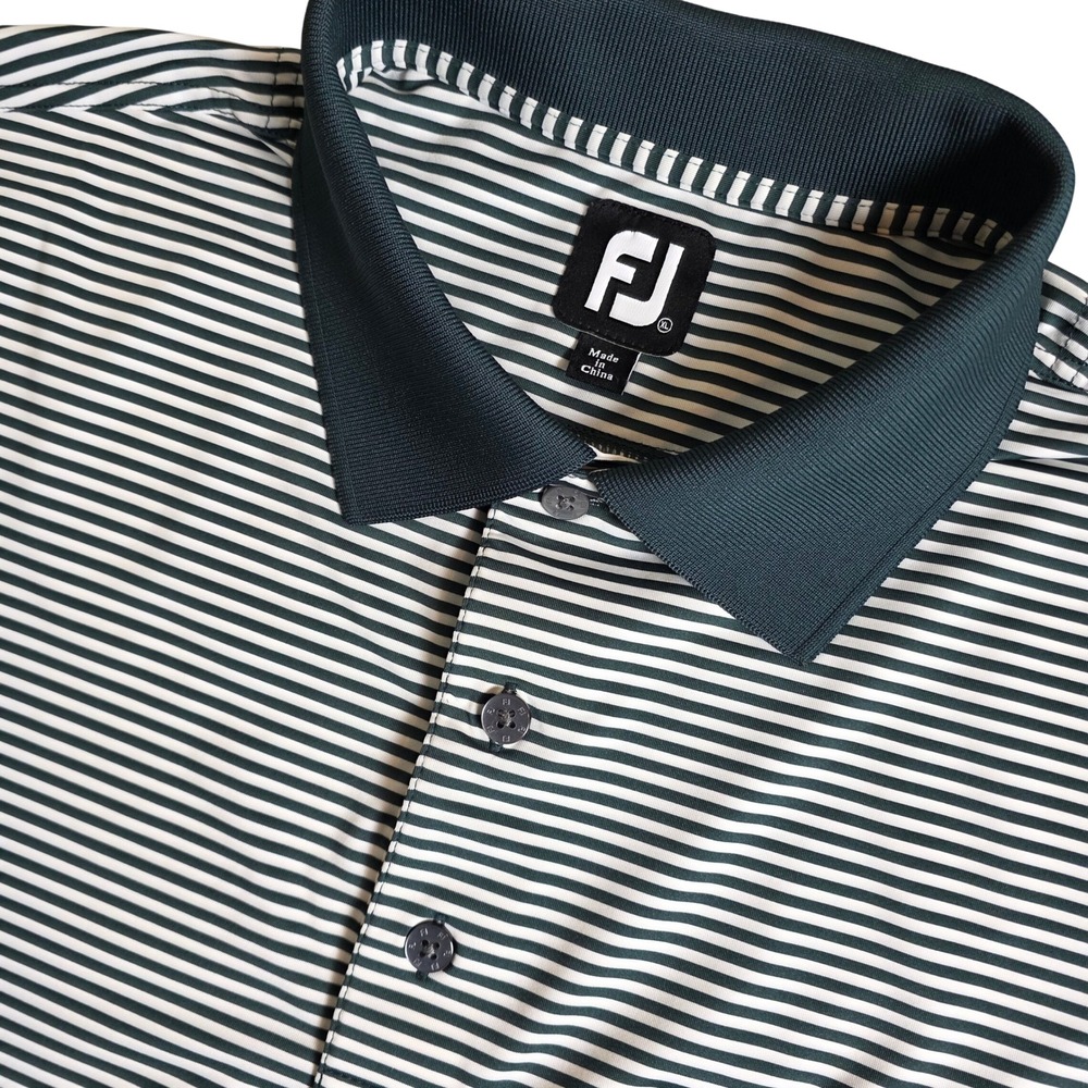 FootJoy Polo Shirt Mens XL Green White Striped Performance Stretch golf Athletic